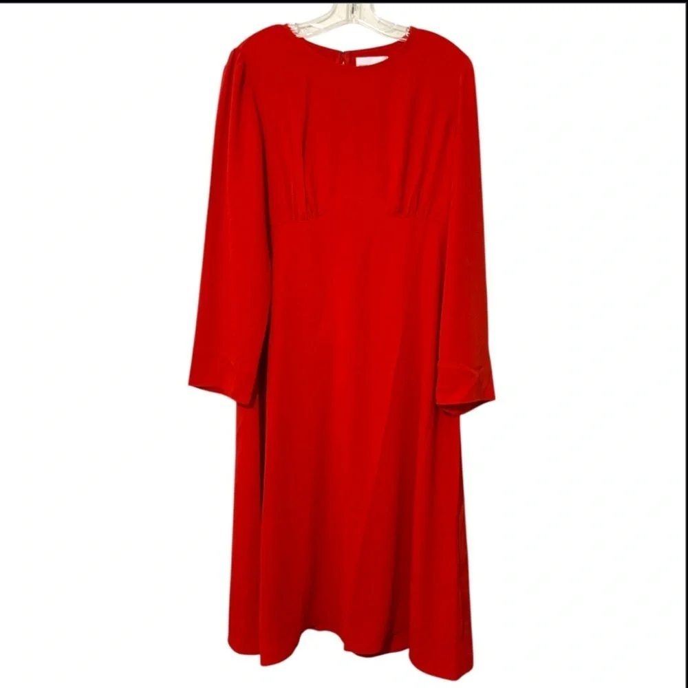 NWT Long Sleeves Modest A-line Red Midi Dress Size XXL